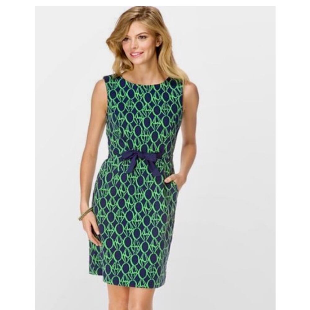 Lilly Pulitzer Evie dress Green Navy Bow tie waist lattice print small‎